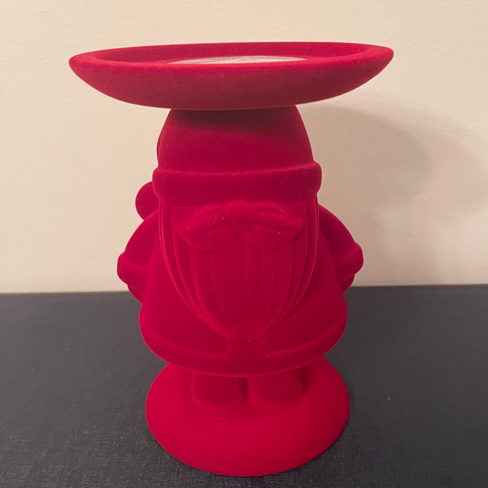 Red Flocked Gnome Santa Candle Holder